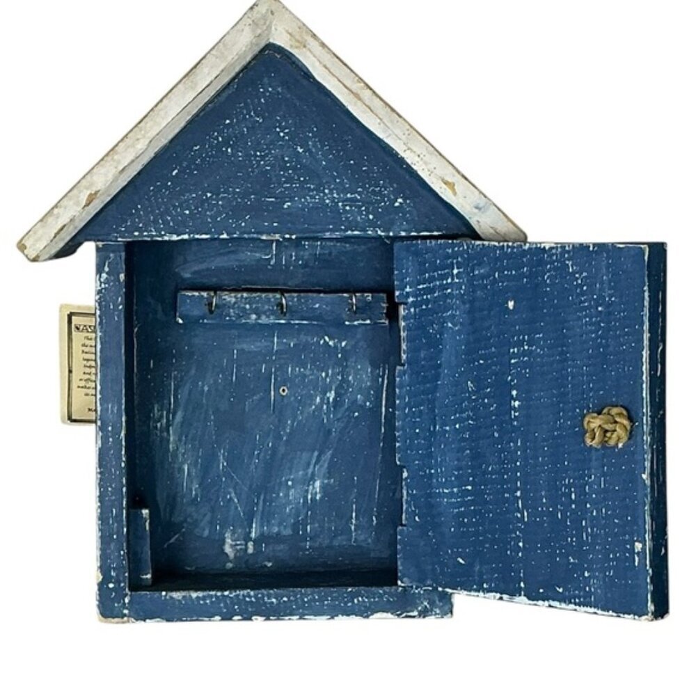 Nautical Boathouse Key Holder Wood  Wall Decor or Freestand Rustic Blue White - Picture 3 of 16